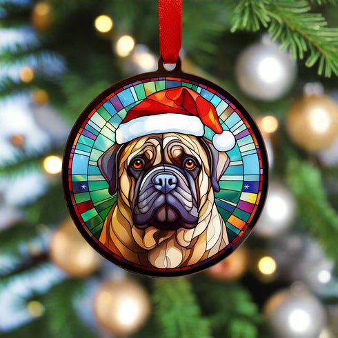 Bull Mastiff in Santa Hat Suncatcher Decoration